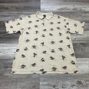 Vintage 90s 1997 WB Warner Bros Cream Mens 2XL AOP Taz‎ Tasmanian Devil Polo